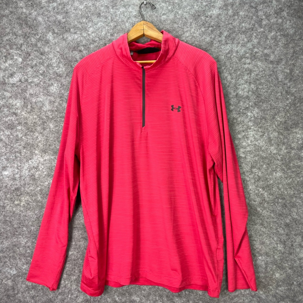 Under Armour Tech Vent Mens 2XL Heat Gear pink 1/2 Zip Pullover Long Sleeve